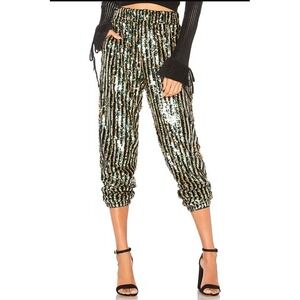 Tularosa Cara Sequin Pants XS Gold Silver Green Striped REVOLVE Rave NYE